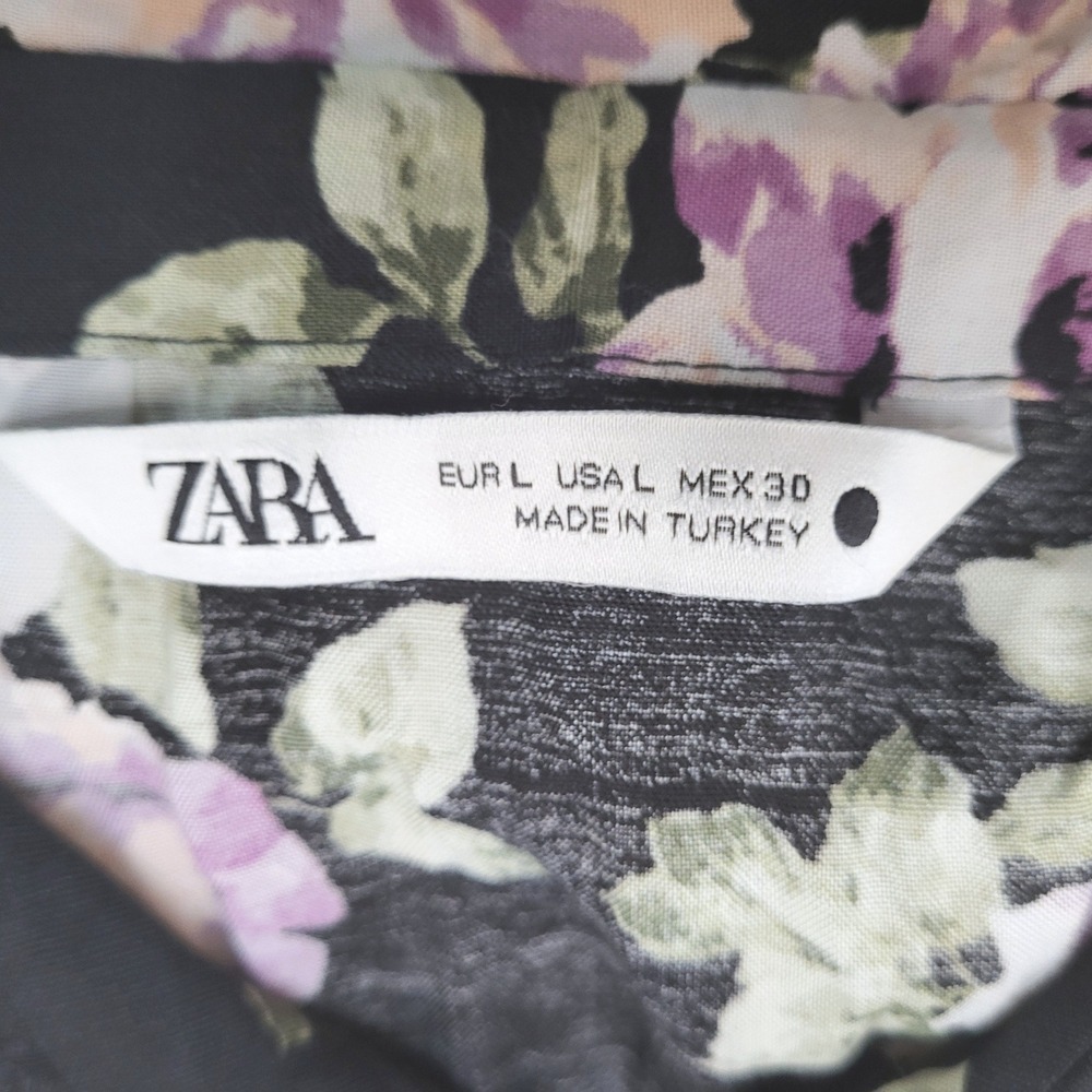 Zara Black Floral Button Down Belt Countrycore Prairie Boho Maxi Shirt Dress L - Picture 7 of 11